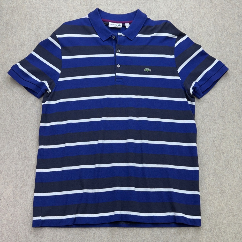 Lacoste Polo Shirt Mens XXL Blue Striped Preppy Old Money Quiet Luxury Nautical